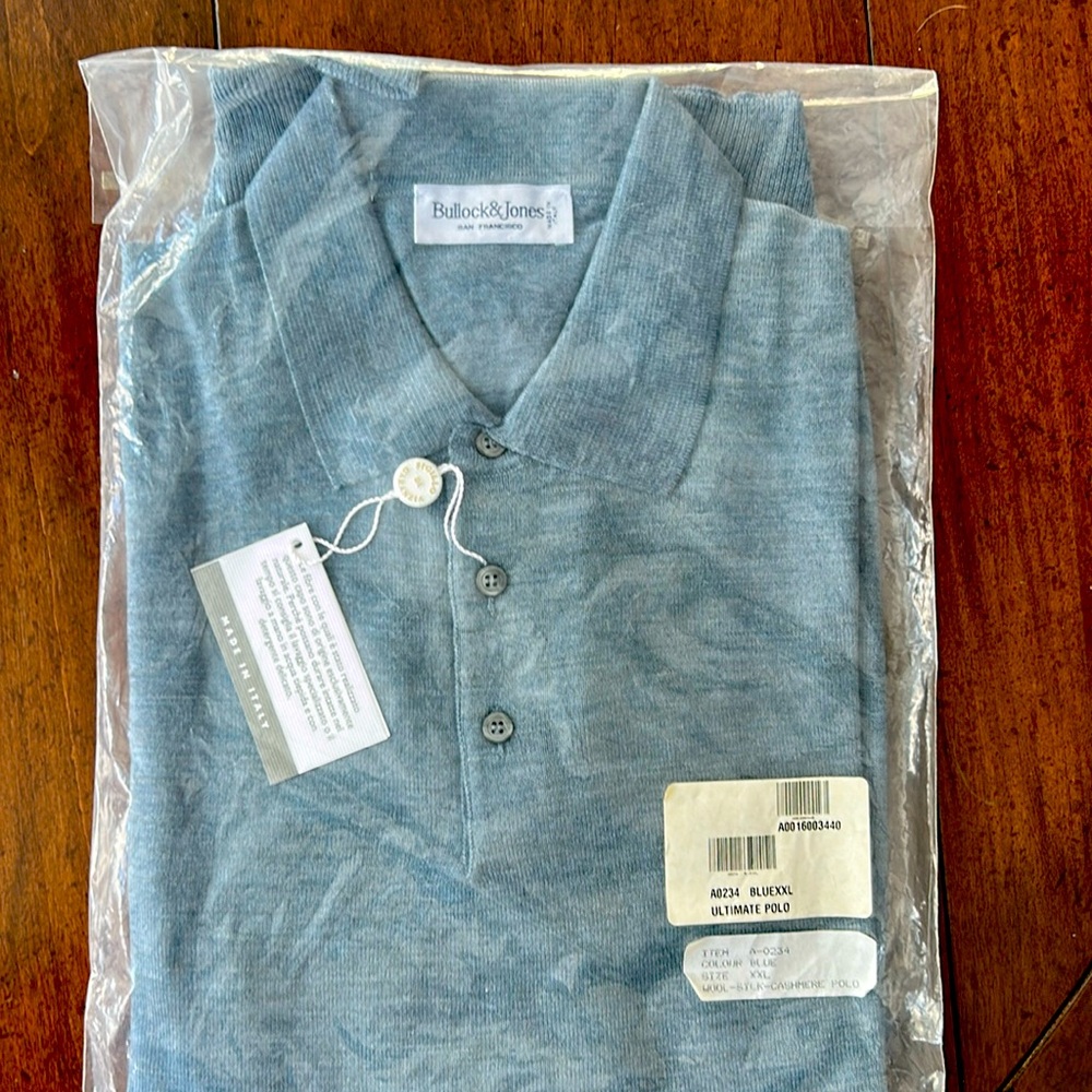 Bullock & Jones men’s long sleeve knitted polo, made in Italy